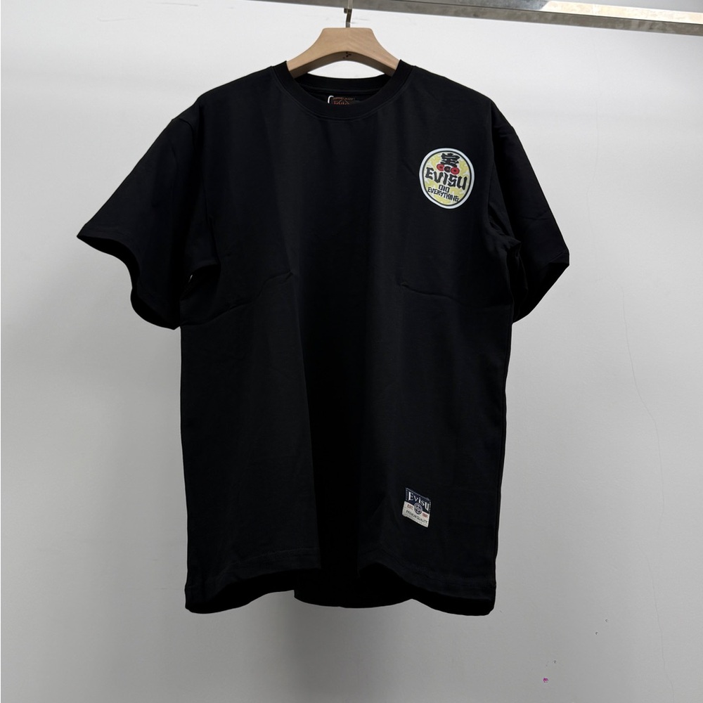 Evisu Black Short Sleeve T-Shirt with Chest Logo Patch